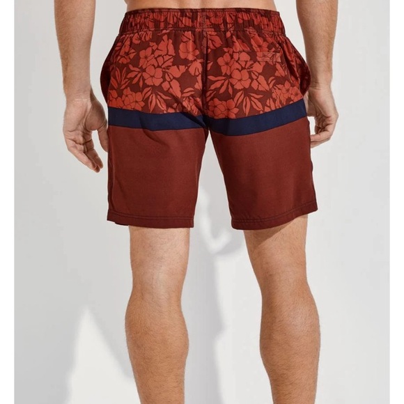 Coolibar Island Swim Trunks in Terracotta Vintage Tropical Stripe in Men’s XXL - Picture 2 of 13